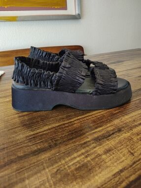 Ganni Womens Black Smocked Slingback Platform Sandal Size  41 10.5 11